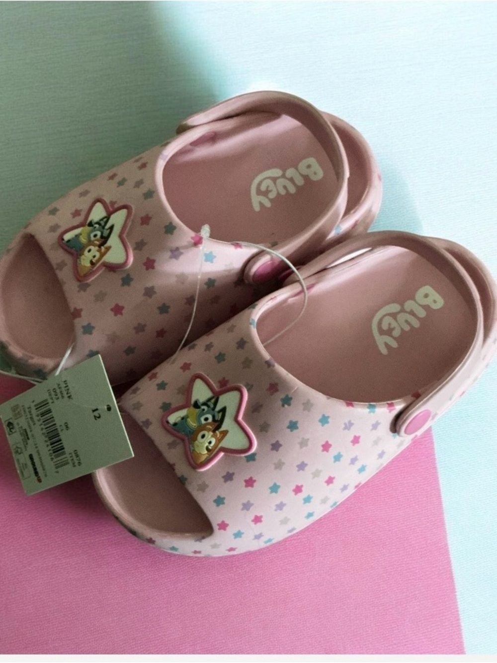 Pink Star-Print Slip-On Sandals with Character Charm